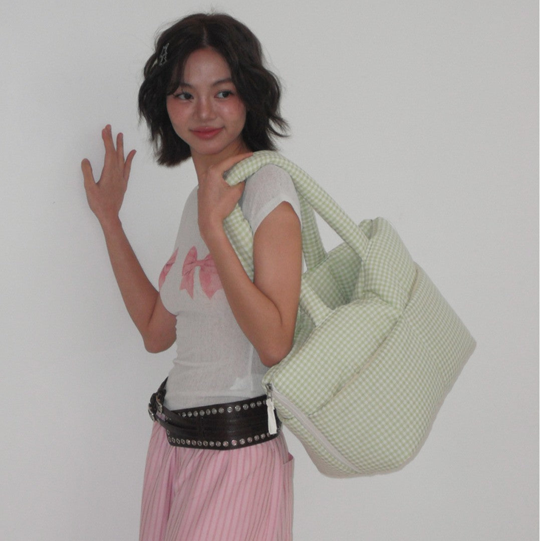 【予約】wide bag - plaid green