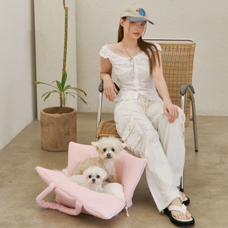 【予約】wide bag - stripe pink