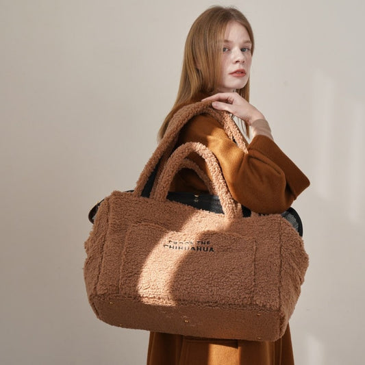 【予約】Teddy Shearing Boucle Bag(キャメル)|犬用キャリーバッグ