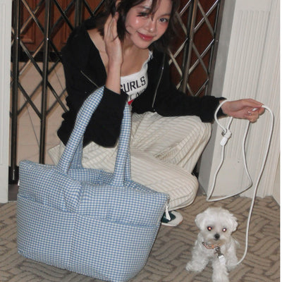 【予約】wide bag - plaid blue