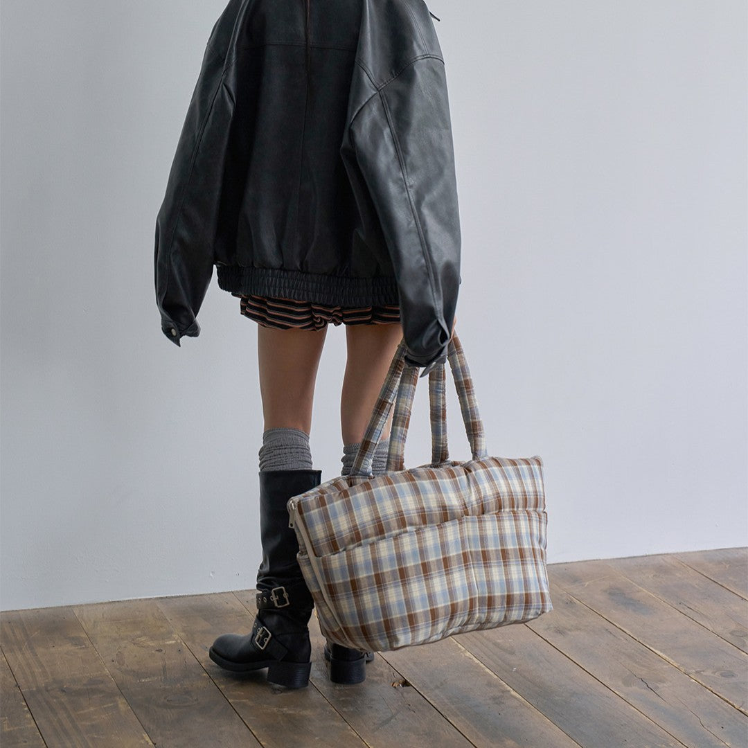犬用 キャリーバッグ 韓国 APERTY｜wide bag タータンチェック柄