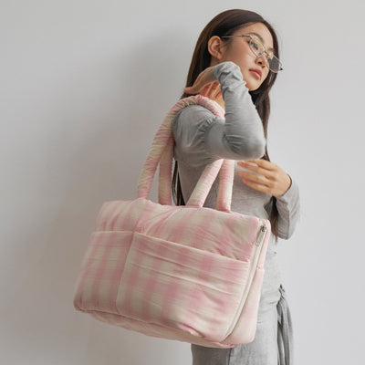 【予約】wide bag - tartan pink