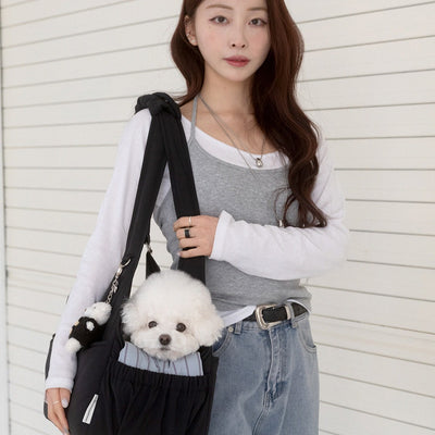 【予約】Lier petbag -Stripe set（ストライプクッション＋ショルダーパッド付属）｜犬用キャリーバッグ