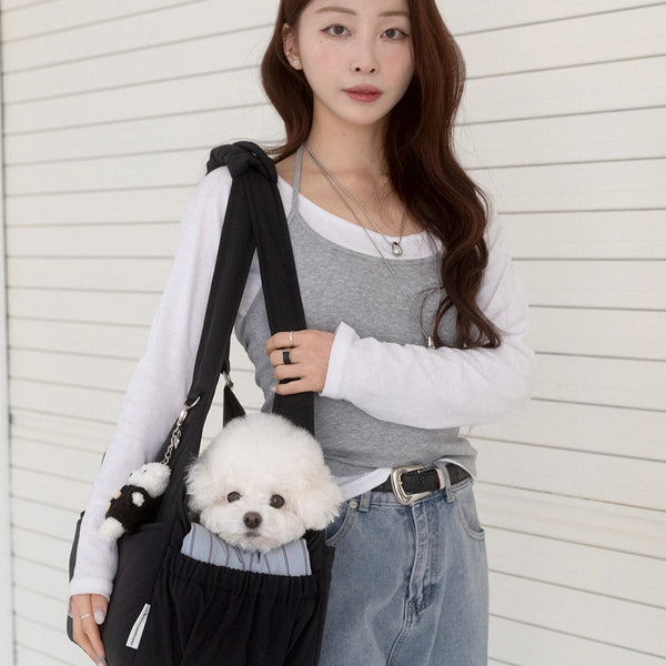 【予約】Lier petbag -Stripe set（ストライプクッション＋ショルダーパッド付属）｜犬用キャリーバッグ