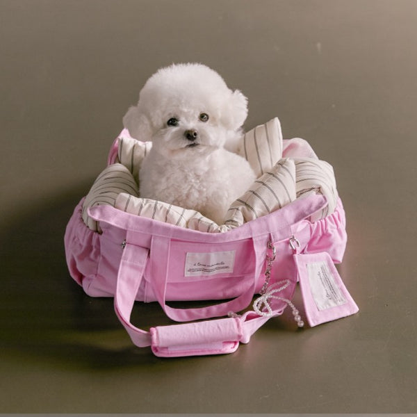 【予約】Partir bag - Blush Pink（オールシーズン用クッション＋ショルダーパット付属）｜犬用キャリーバッグ・スリングバッグ