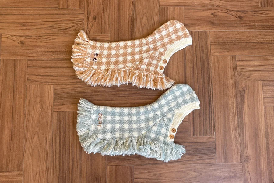 【予約】チェック ポンチョ ニット コート（ネーム刺繍可）