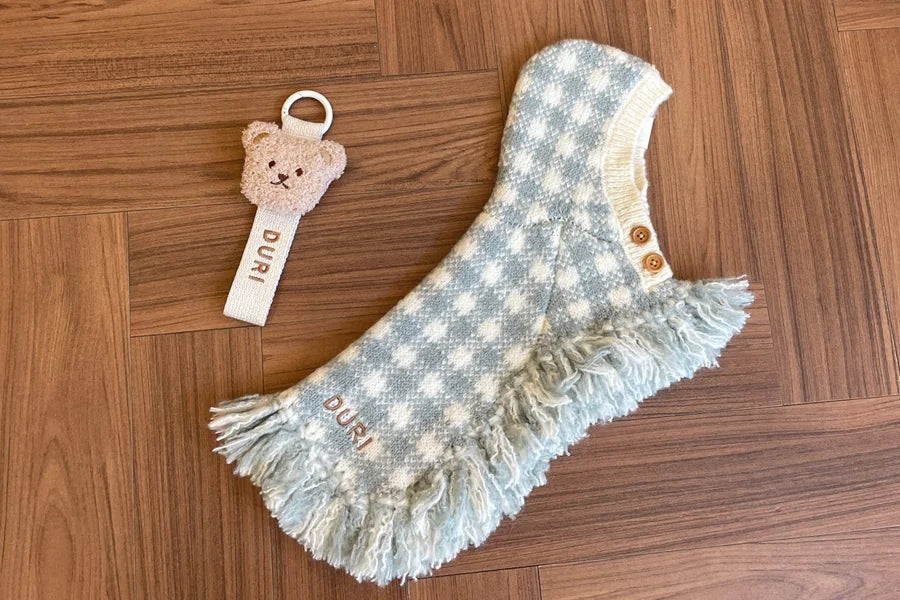 【予約】チェック ポンチョ ニット コート（ネーム刺繍可）
