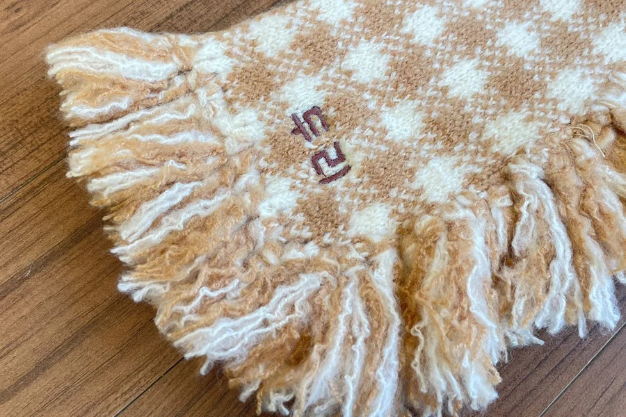【予約】チェック ポンチョ ニット コート（ネーム刺繍可）