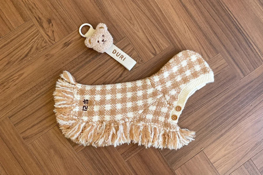 【予約】チェック ポンチョ ニット コート（ネーム刺繍可）