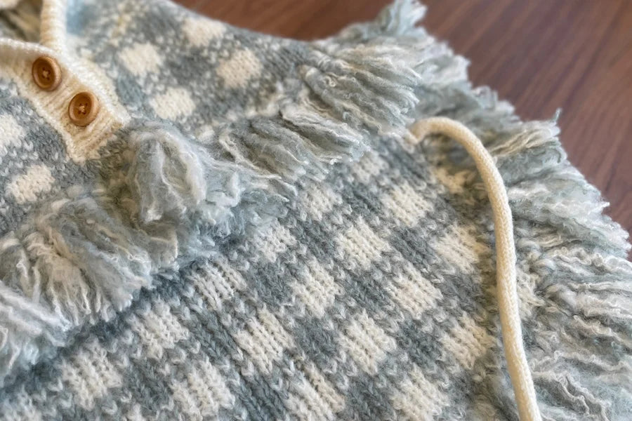 【予約】チェック ポンチョ ニット コート（ネーム刺繍可）