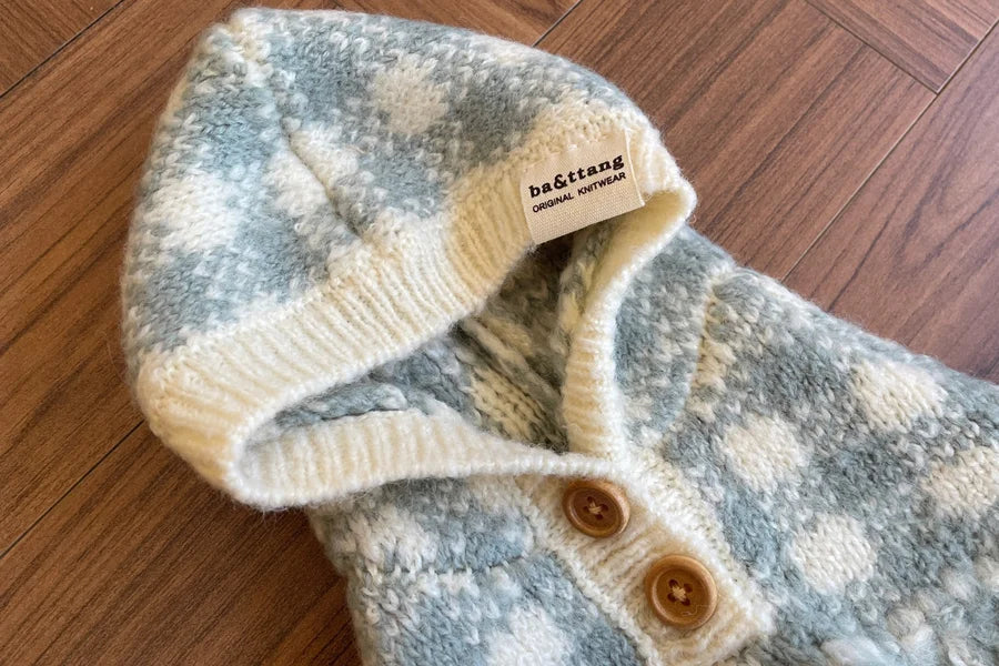 【予約】チェック ポンチョ ニット コート（ネーム刺繍可）
