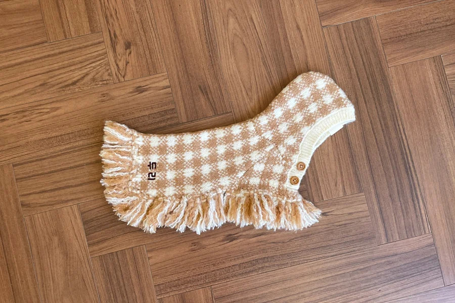 【予約】チェック ポンチョ ニット コート（ネーム刺繍可）