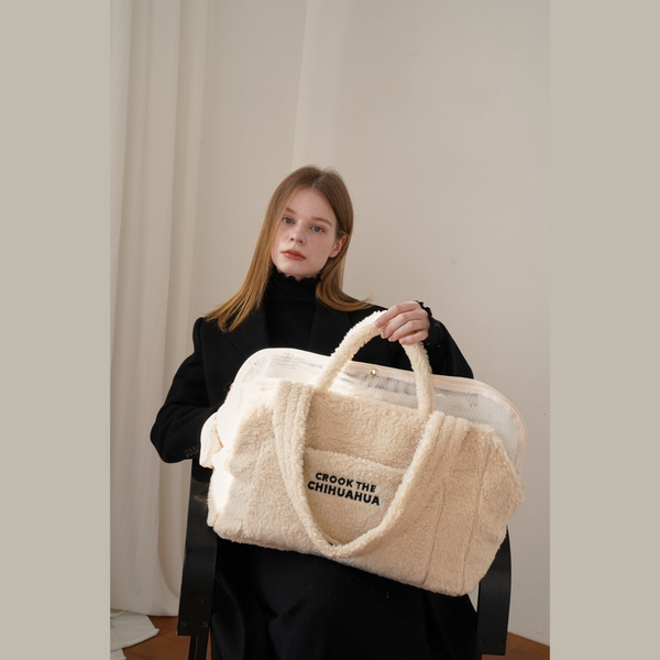 【予約】Teddy Shearing Boucle Bag（クリーム）｜犬用キャリーバッグ