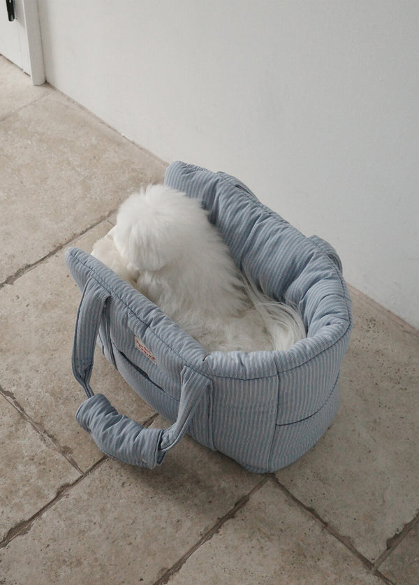 【予約】 DAY CARRY BAG (blue stripes)｜犬用キャリーバッグ