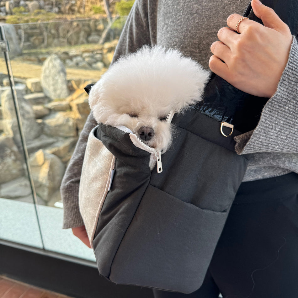 【受注生産】3rd cotton needbag black｜犬用キャリーバッグ・スリングバッグ